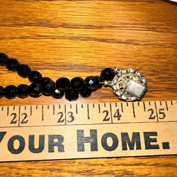 VTG Black Faceted Glass Layered Necklace Round Open Box Clasp Rhinestones - Picture 8 of 9